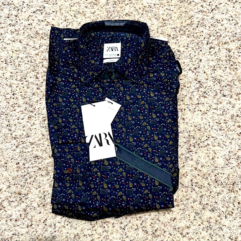 Zara - Button-down long sleeve - Navy - Slim Fit - Medium - Mens - New